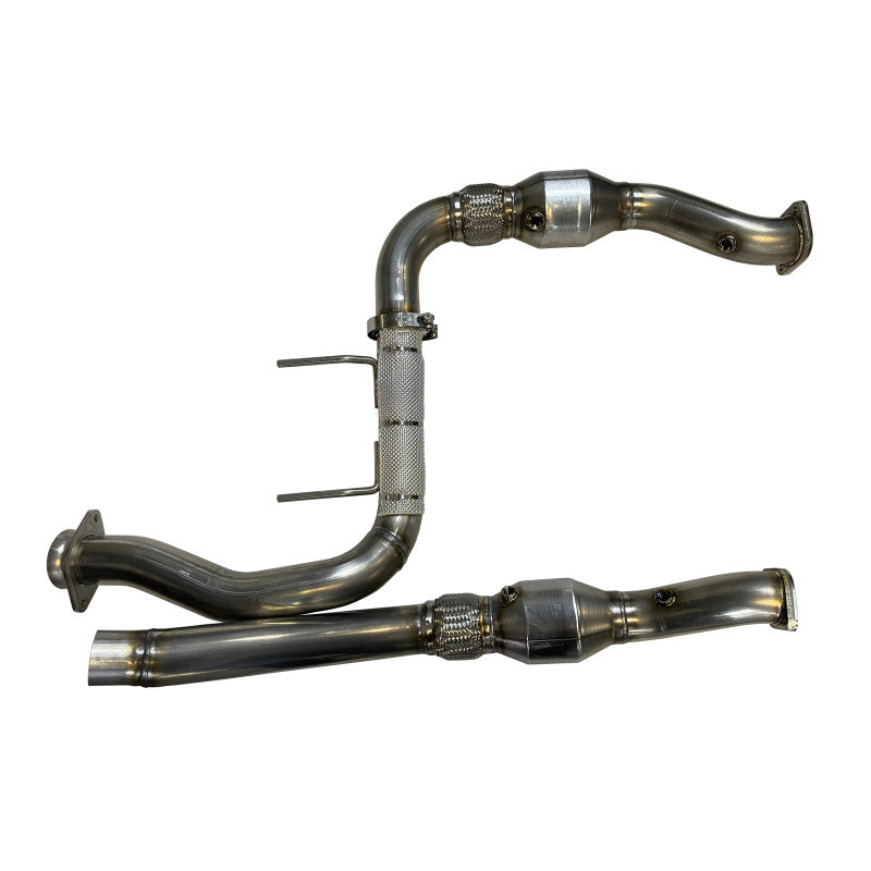 SPD 2017-2020 Ford F150 Raptor 3.5L 304SS Catted Downpipes, with built-in Turbo Adapters