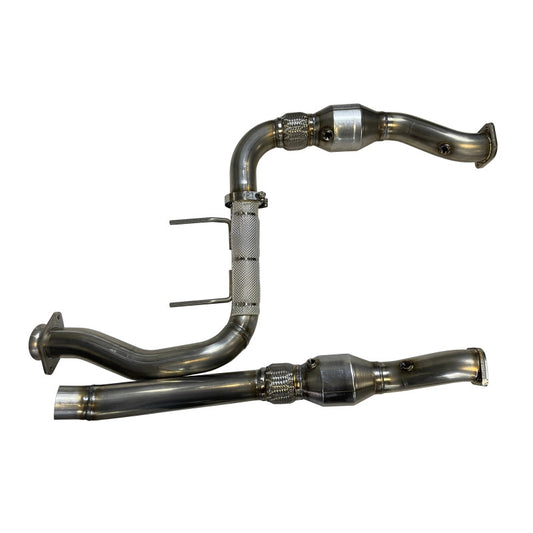 SPD 2017-2020 Ford F150 Raptor 3.5L 304SS Catted Downpipes, with built-in Turbo Adapters